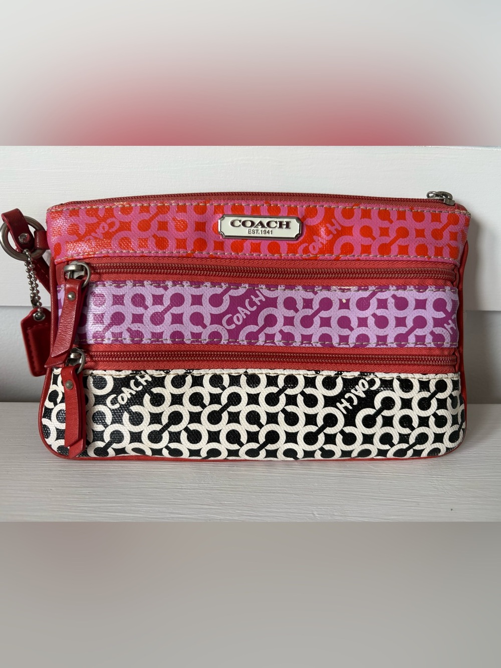 COACH Vintage OP ART ZIP WRISTLET Multi